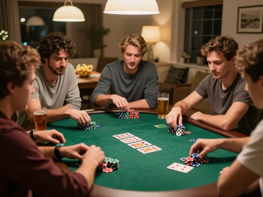 Friends enjoying a poker night while playing at home, highlighting the excitement of ph365.cx games.