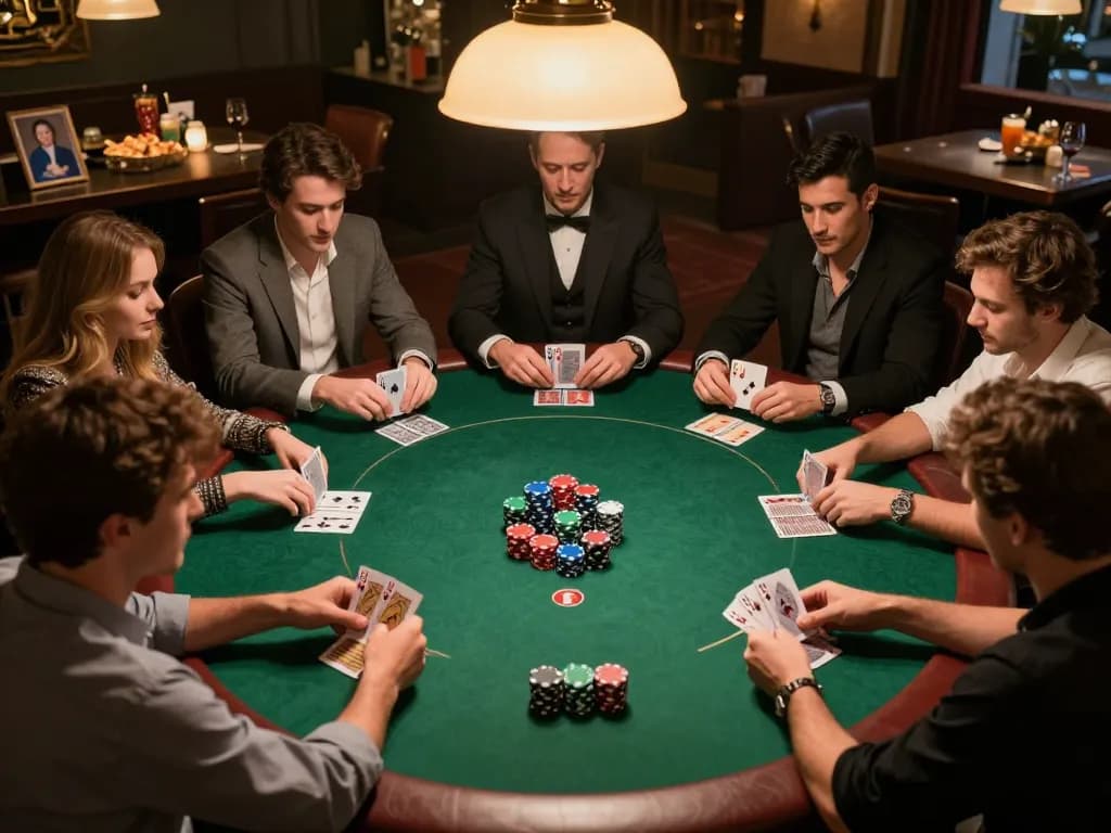 B52club players engaged in a thrilling private poker night, showcasing strategy and excitement.
