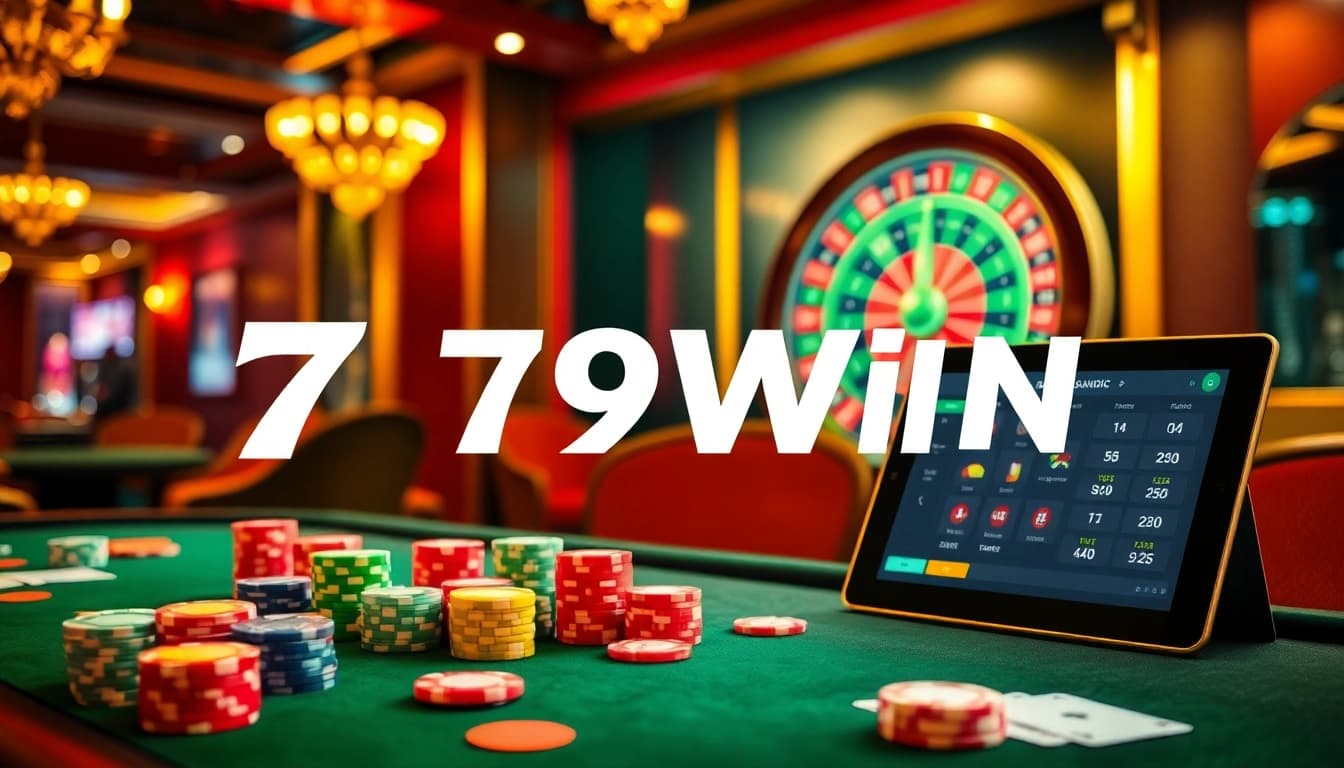 Engaging casino experience showcasing 789Win poker chips and roulette wheel in a luxurious setting.
