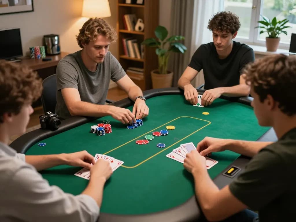 Players engaged in a strategic online poker game on mm88 platform, vibrant chips and cards in view.