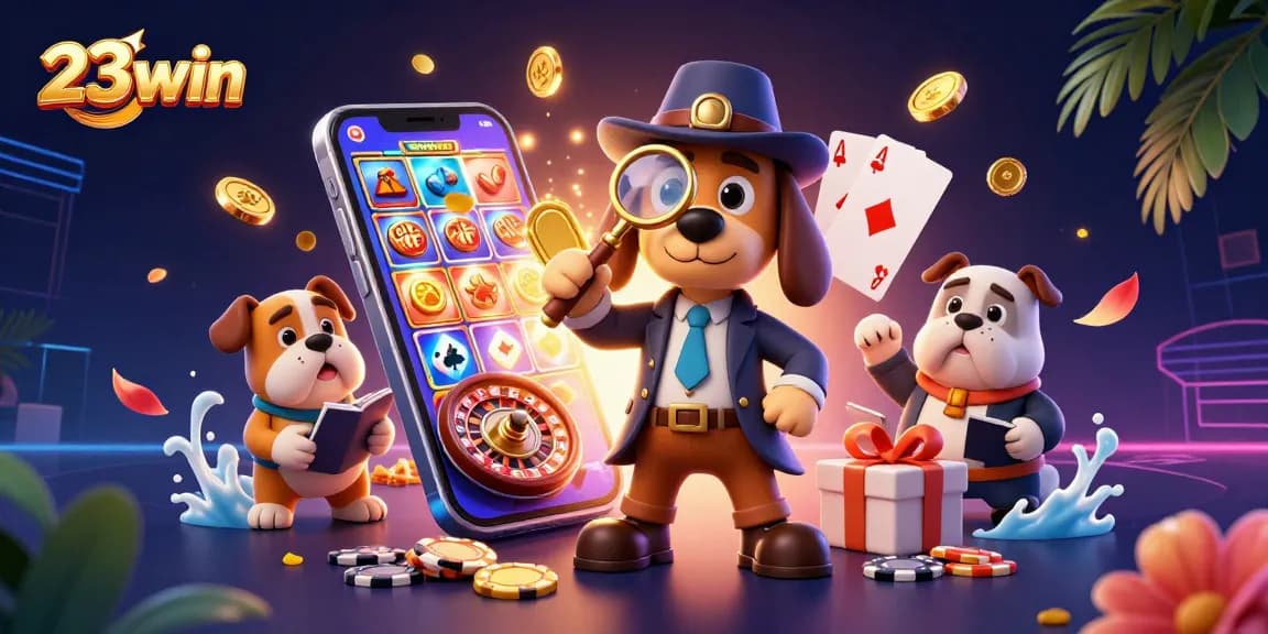 Engage with thrilling 23win casino gameplay while uncovering treasures with a cartoon detective duo.