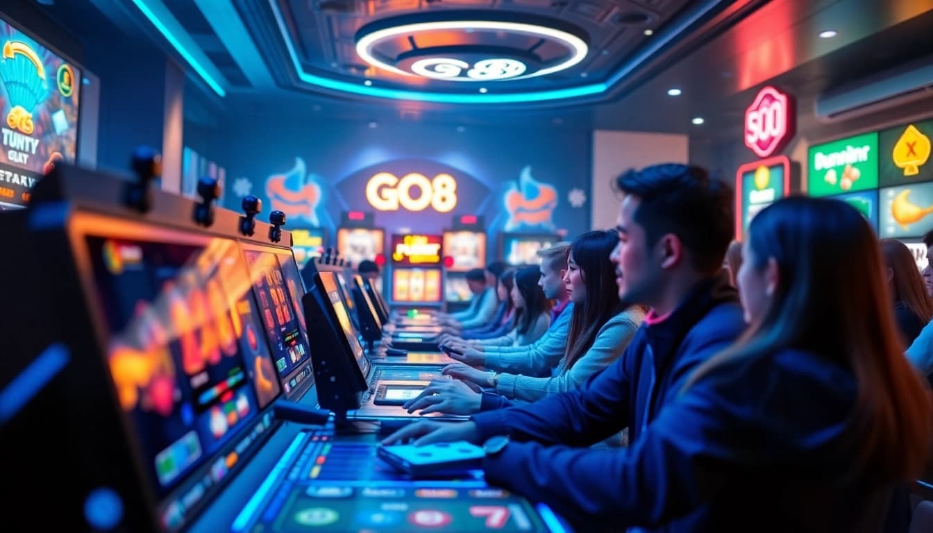 GO 88 gaming interface with slots and poker, showcasing vibrant digital elements and excitement.