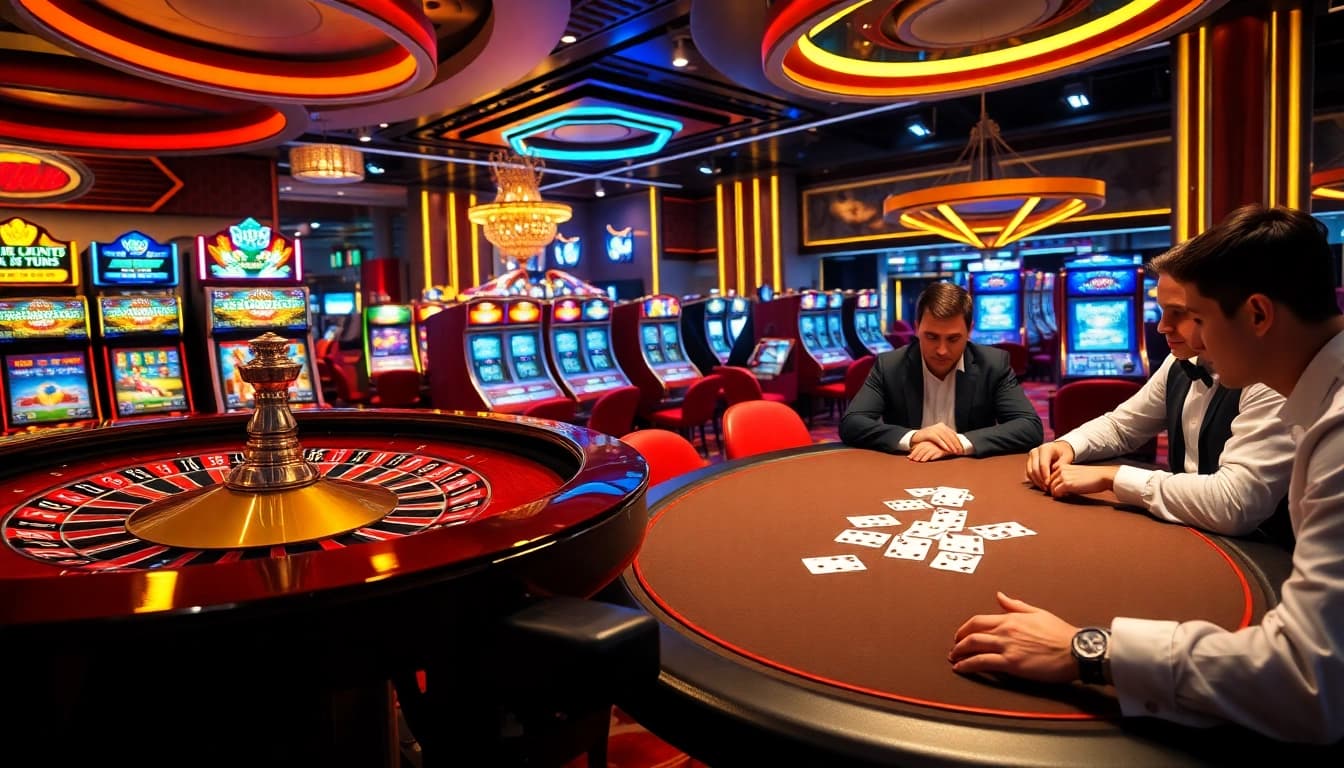 j88 players strategizing at a luxurious casino poker table with cards and chips