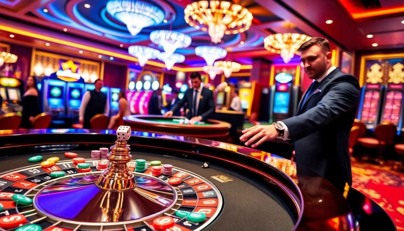 PHSKY players enjoying a lively roulette game surrounded by vibrant casino ambiance.