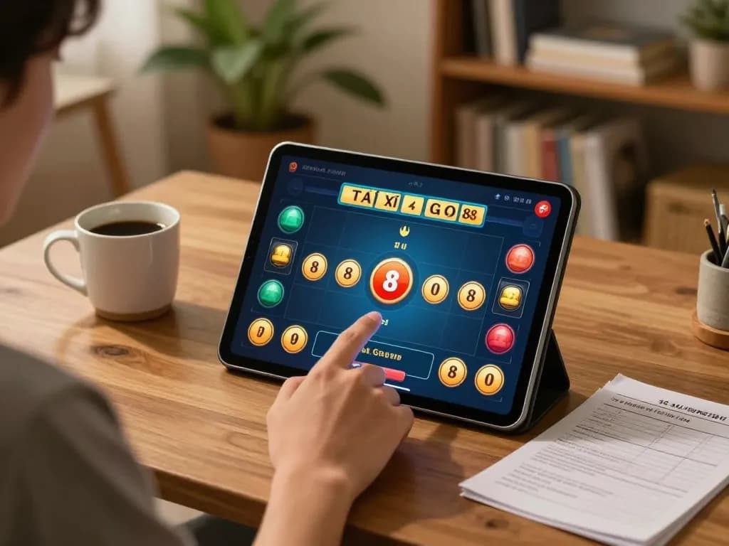 Player engaged in tài xỉu go88 gaming on tablet, highlighting strategic gameplay and home comfort