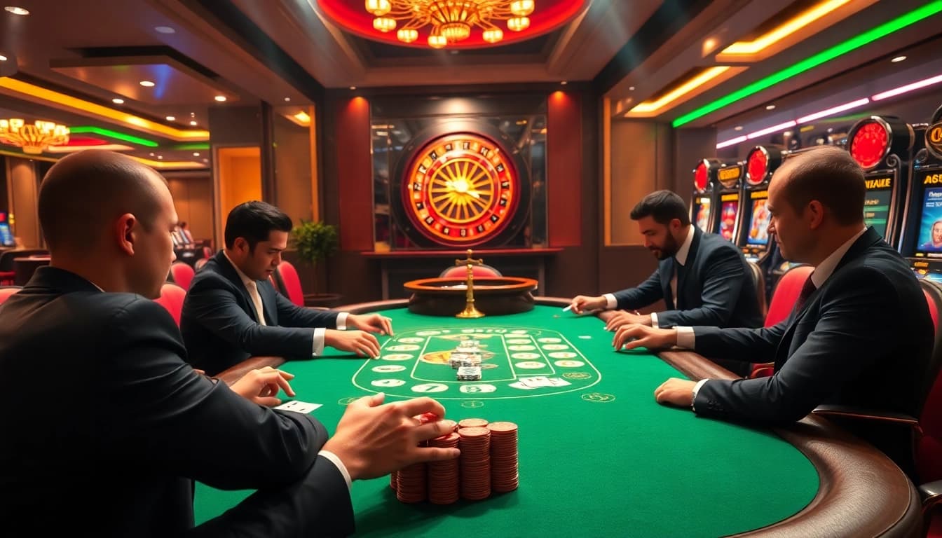 Experience the thrill of mk8 gaming with high-stakes poker at a luxury casino table, surrounded by excitement.