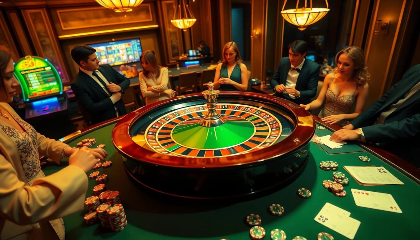 Experience the thrill of gambling at mmoo88.us.com with players enjoying a roulette game.