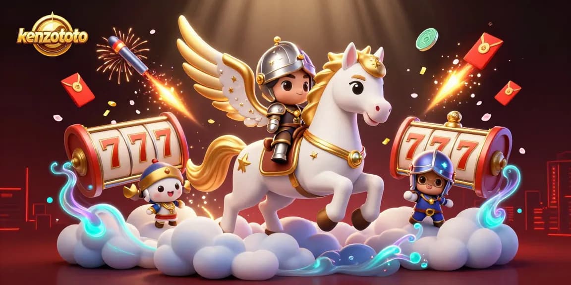Kenzototo offers exhilarating casino experiences with slot reels spinning amidst a fantastical scene.