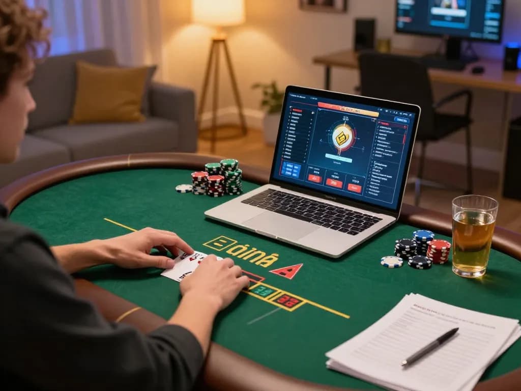 Player engaged in live poker action at home, showcasing gameplay on god55vn platform, emphasizing strategic gaming