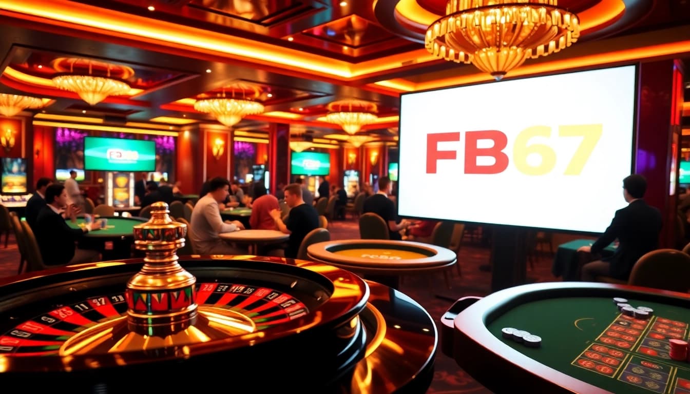 Gambling excitement at a FB68 casino table with players enjoying roulette and poker.
