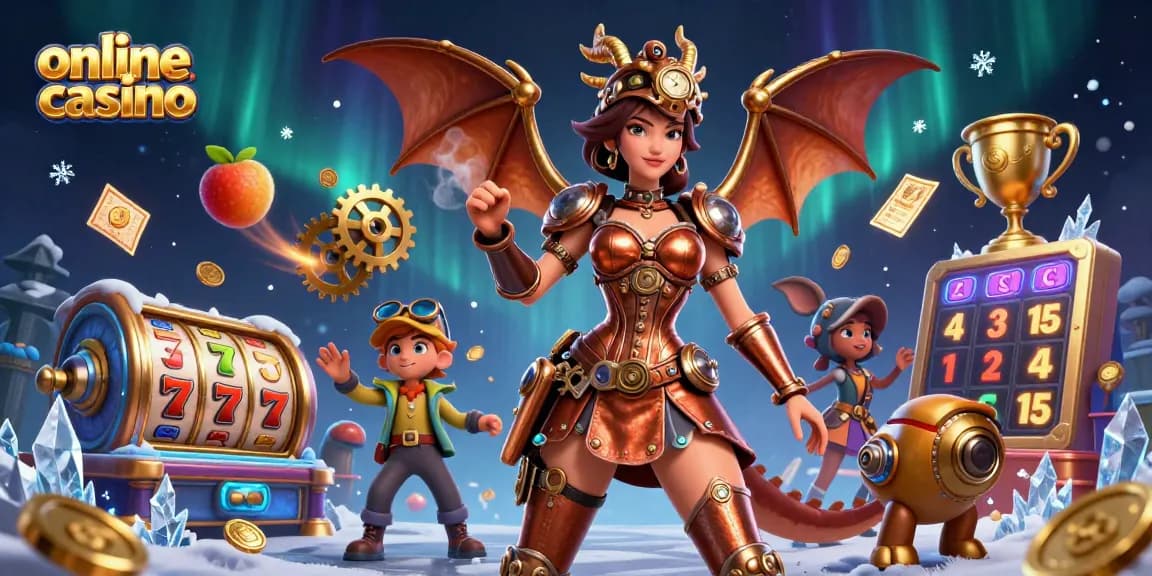 Experience thrilling online casino adventures with dynamic slot reels, golden trophies, and vibrant game elements.