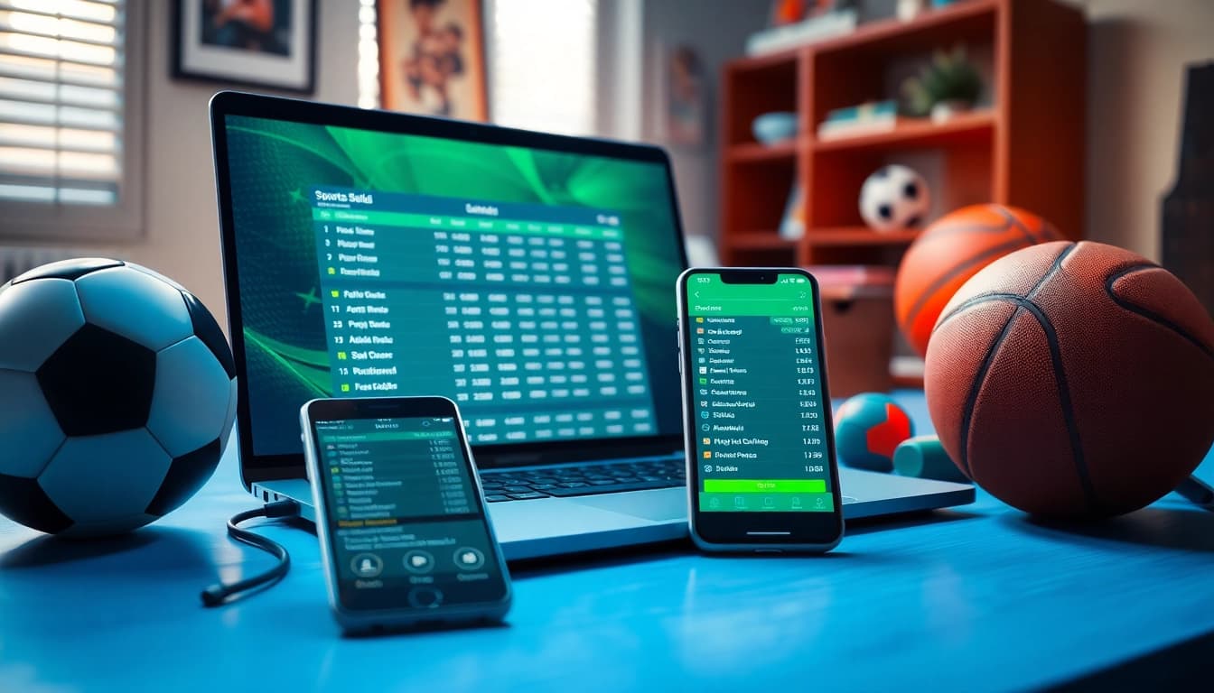 Engage in online Betting with a modern setup showcasing sports odds and memorabilia.