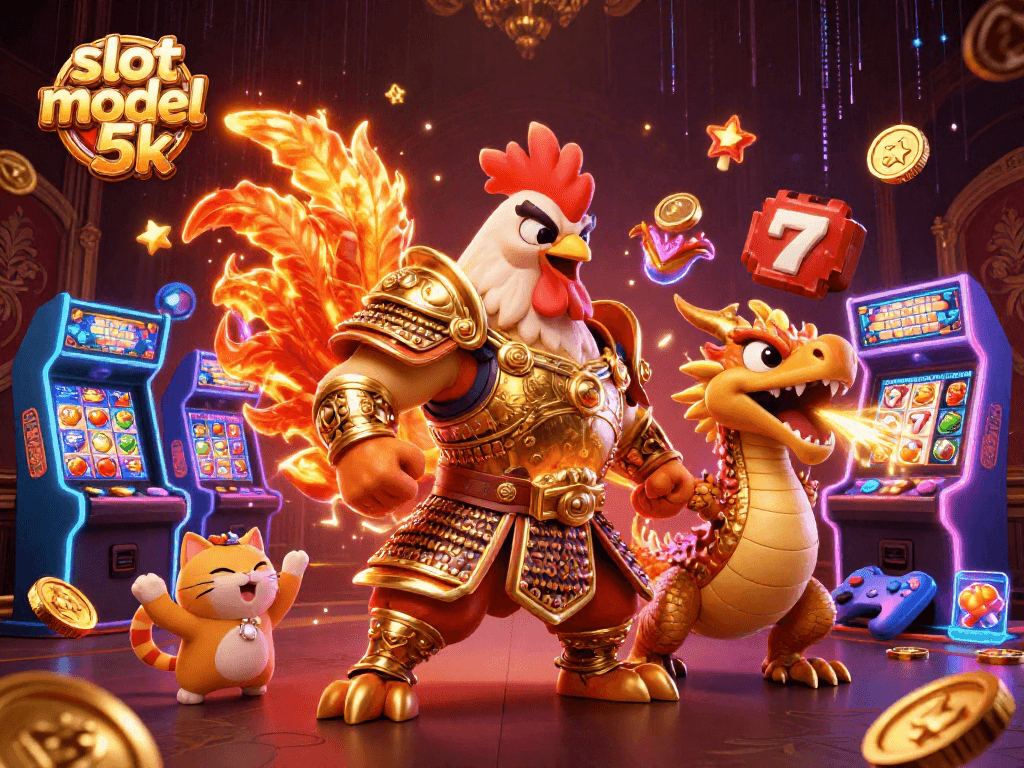 Spin the reels with the slot modal 5k in a vibrant casino scene featuring dynamic characters.