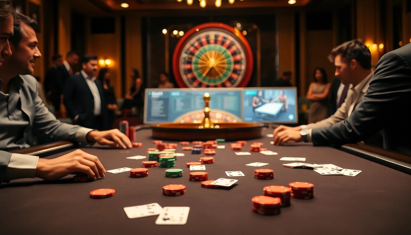 Experience thrilling poker action at 8kbet with vibrant chips and a luxurious casino atmosphere.
