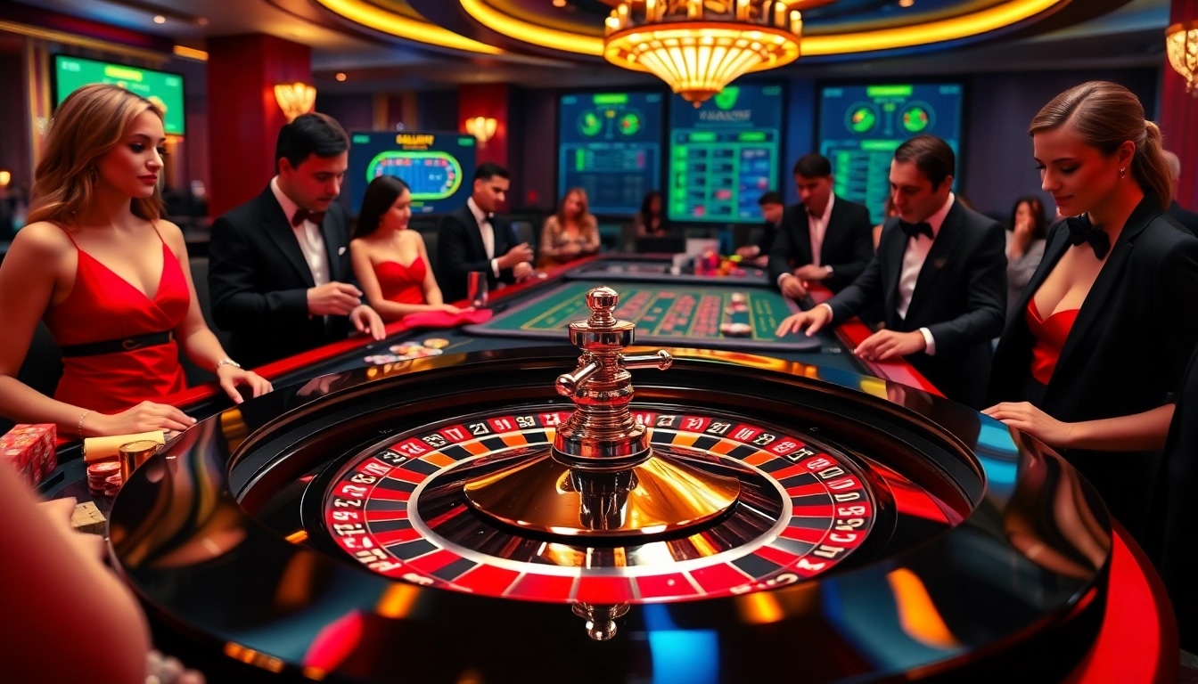 Exciting gameplay at a roulette table, showcasing the 13win group atmosphere with luxury and professionalism.