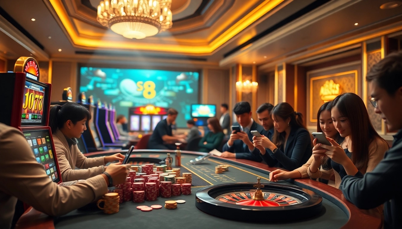 Engaging players at s8 nhà cái enjoying a luxurious online casino atmosphere.