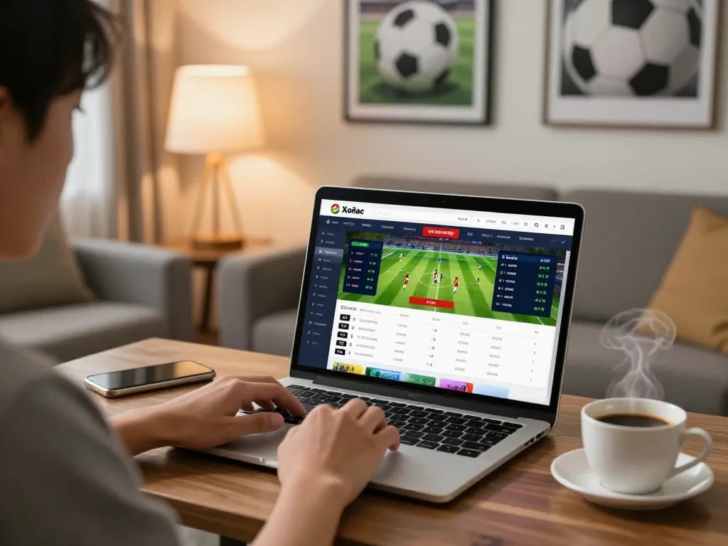 Xoilac user placing bets on live football matches, showcasing a dynamic online sports betting environment.