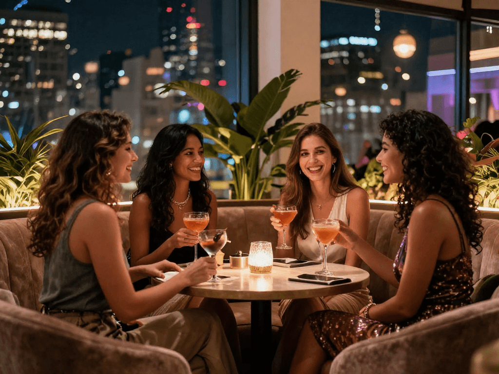 Gái gọi giao lưu trong quán bar sang trọng, tạo không khí thân thiện và hấp dẫn