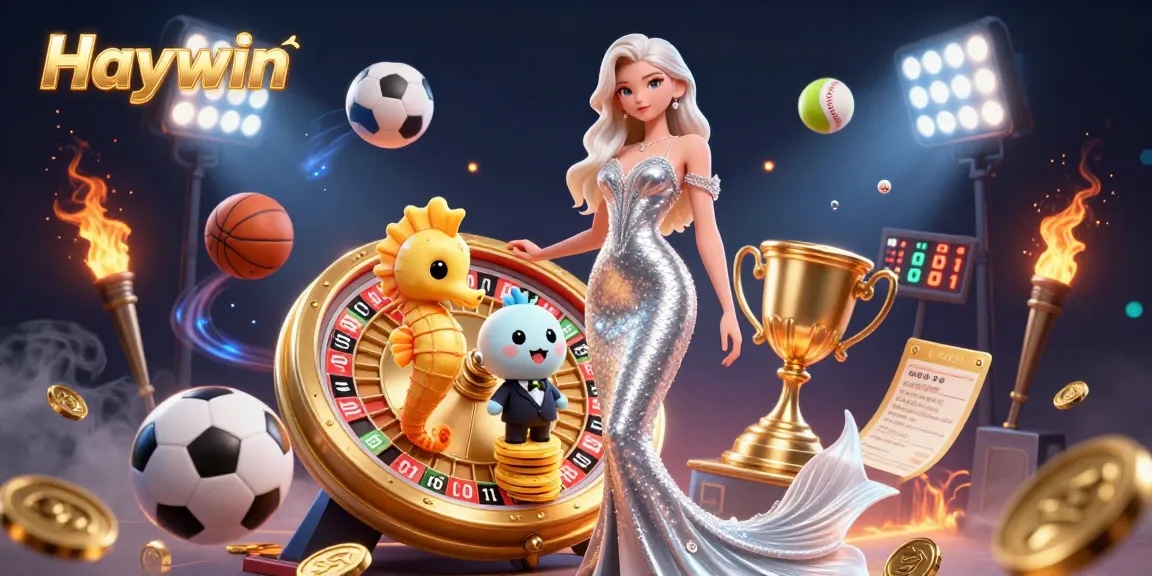 Haywin gaming scene featuring a glamorous woman by the roulette wheel with dynamic gambling elements.