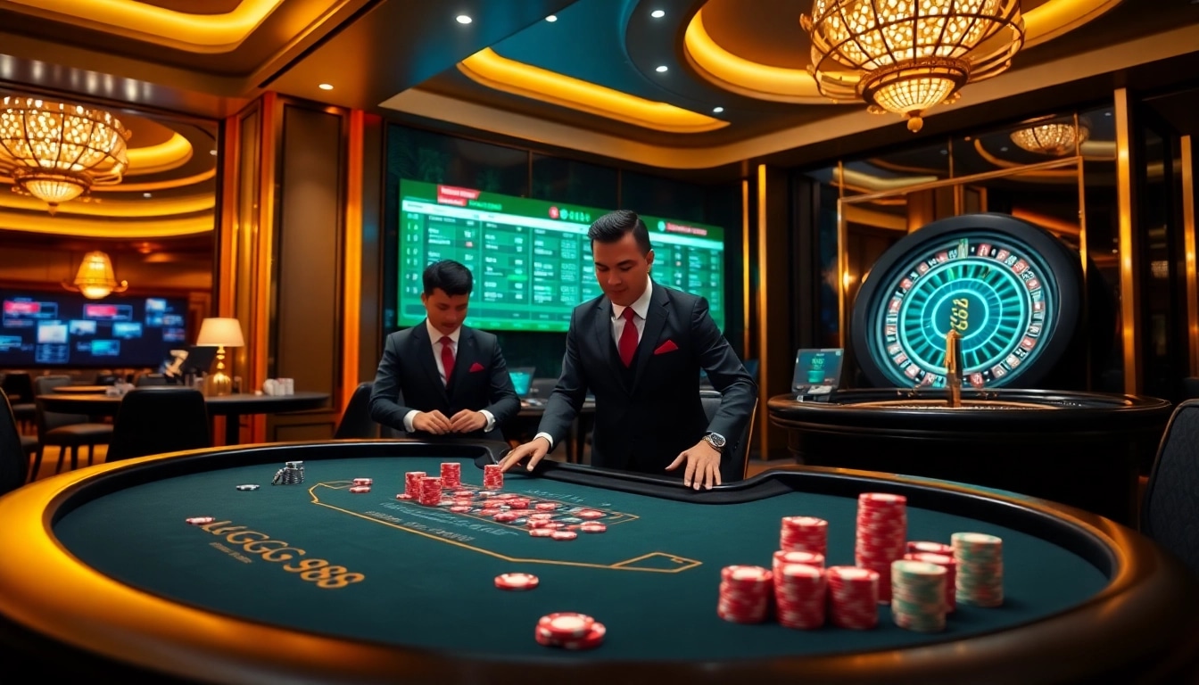 Experience GG88 gaming with vibrant poker chips and a professional dealer at a casino table.