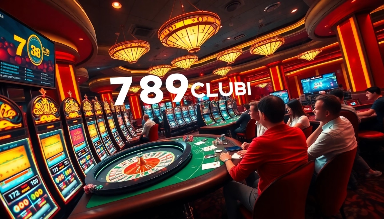Exciting gameplay at 789CLUB showcasing casino tables and slot machines in a vibrant environment.