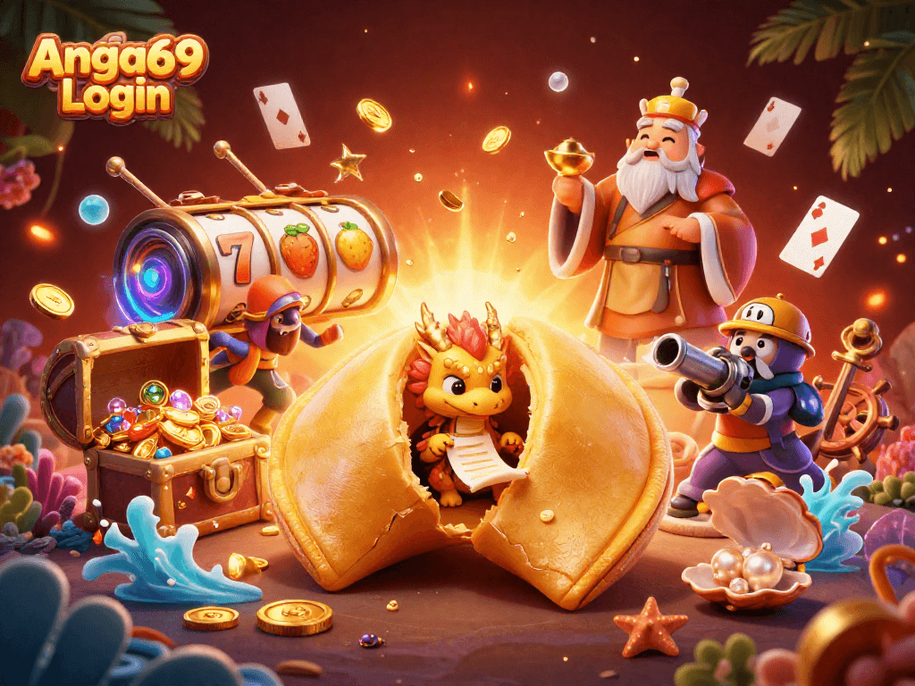 Engage in thrilling slot action with Angka69 Login as golden treasures and playful characters surround the scene.