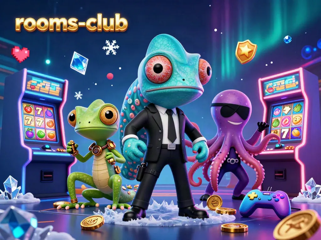Keberanian chameleon agen rahasia di rooms-club sambil memutar gulungan slot berwarna-warni.