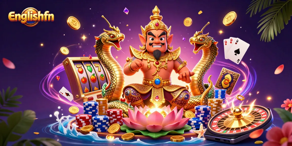 Engage with the vibrant slots world of englishfn showcasing dynamic characters and golden casino elements.