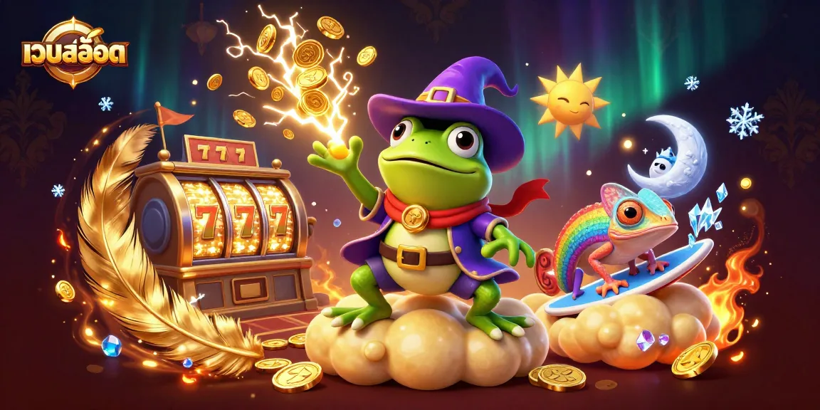 Spin the เว็บสล็อต reels with golden coins and vibrant characters in this energetic casino scene.