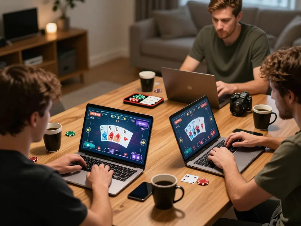 Players enjoying an exciting game on open88 com as they strategize with chips in an engaging online poker session.