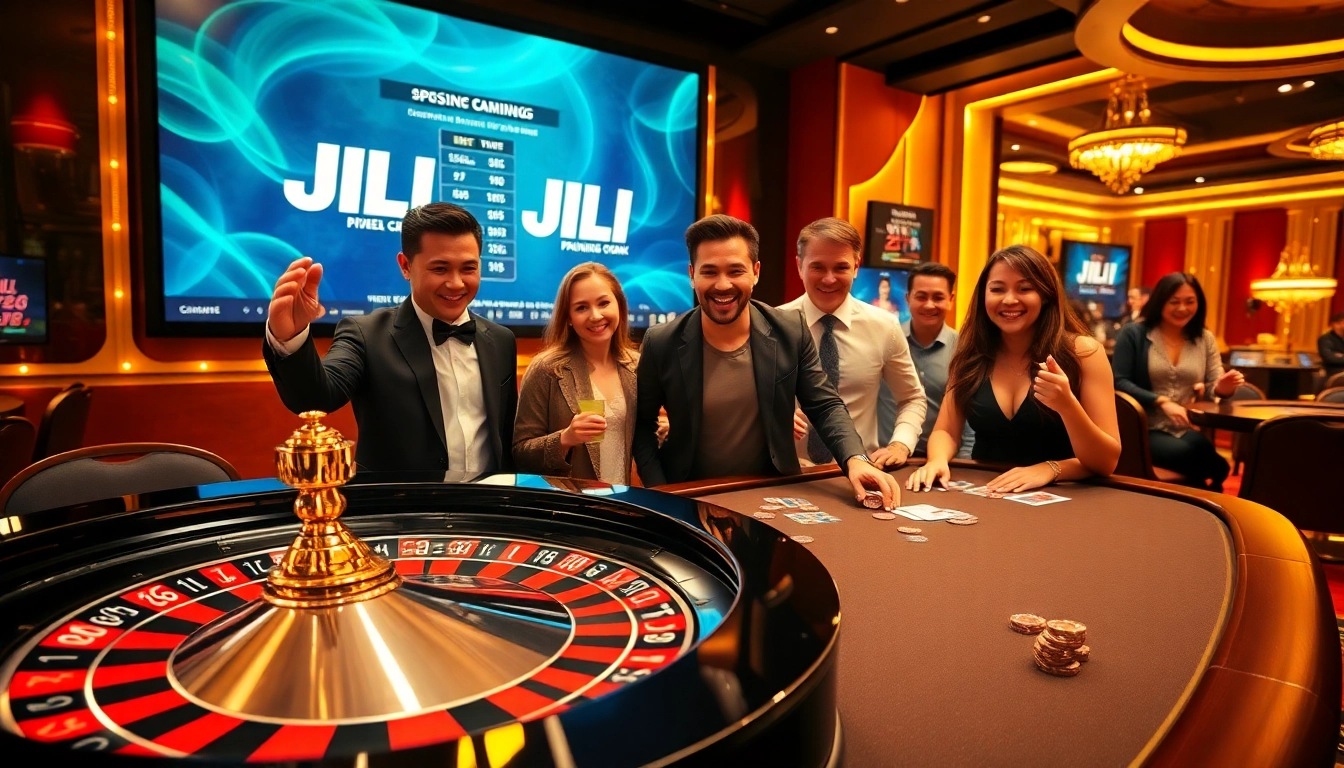 Players enjoying a thrilling JILI gaming experience at a luxurious casino.