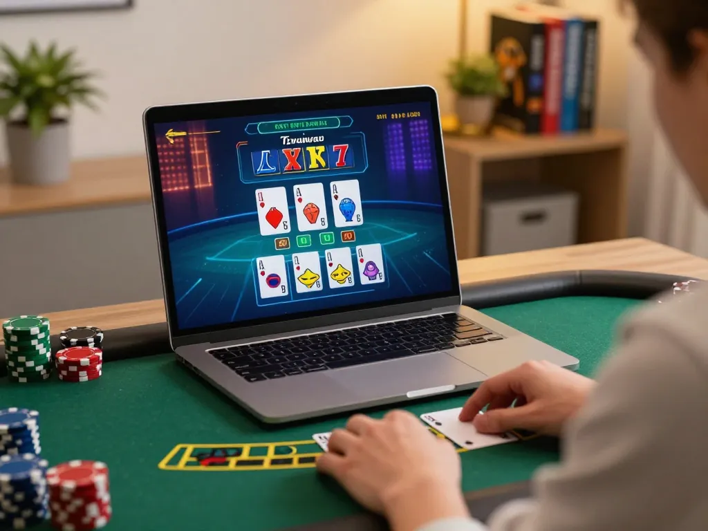Engage with ww88 live dealer games from home, featuring dynamic blackjack table on laptop screen.