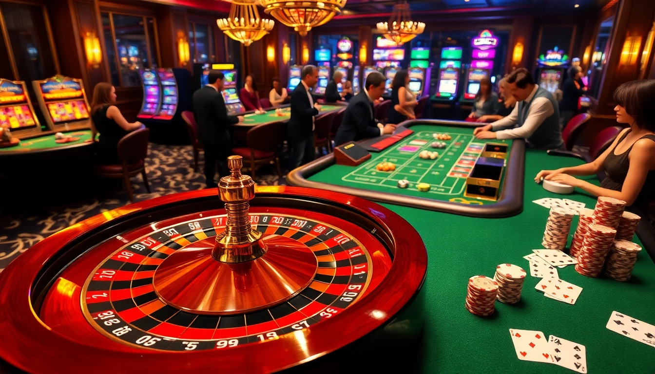 Experience the thrill of Jun88's captivating casino atmosphere with players at a roulette table.