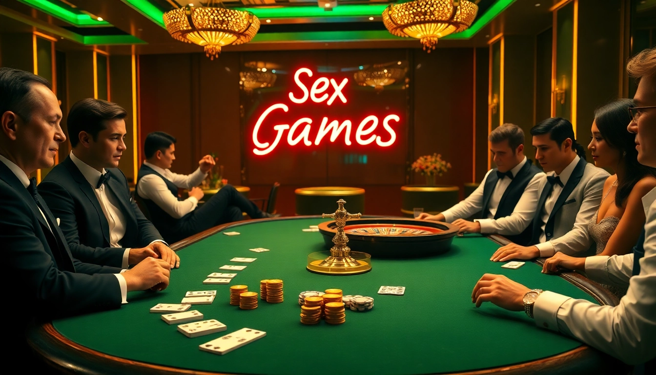 Play engaging sex games at a vibrant casino table filled with poker chips and cards.
