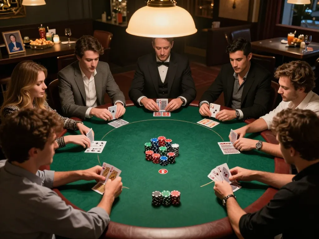 B52club players engaged in a thrilling private poker night, showcasing strategy and excitement.
