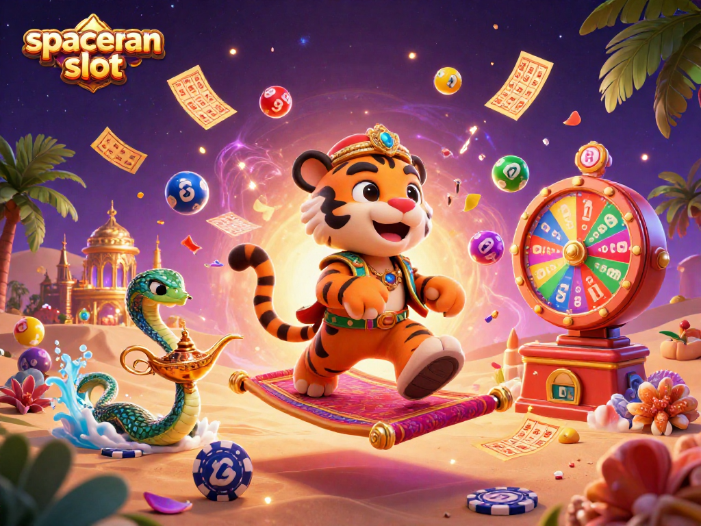 Play the exciting spaceman slot with colorful elements and captivating characters in a dynamic casino scene.