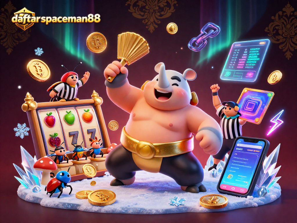 Engage with the thrilling slot experience at daftar spaceman88 featuring a dynamic illustration of casino action.
