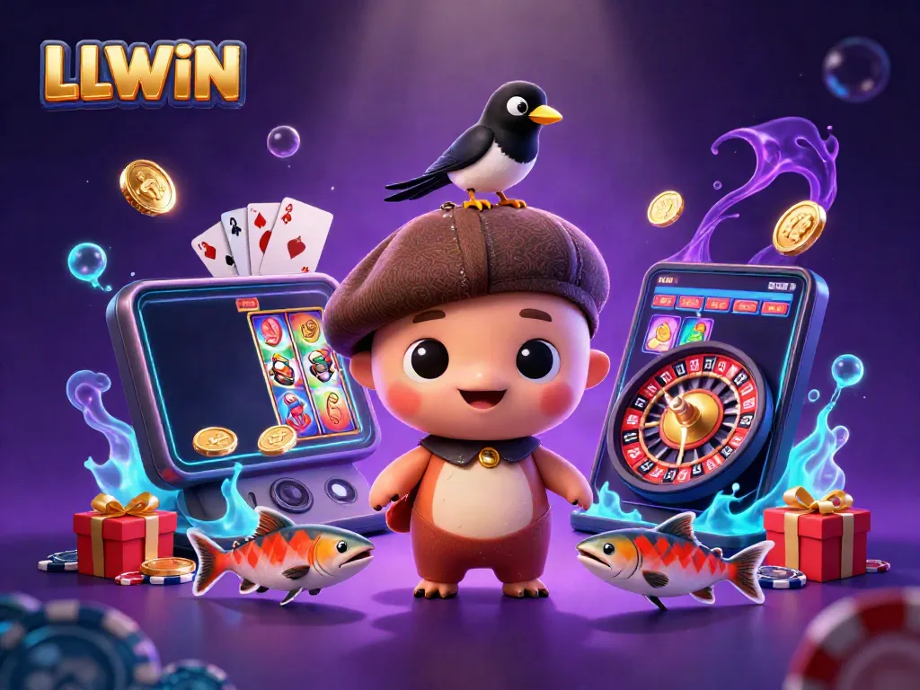 LLWIN features a fun illustration of Nessie and friends exploring exciting slot games.