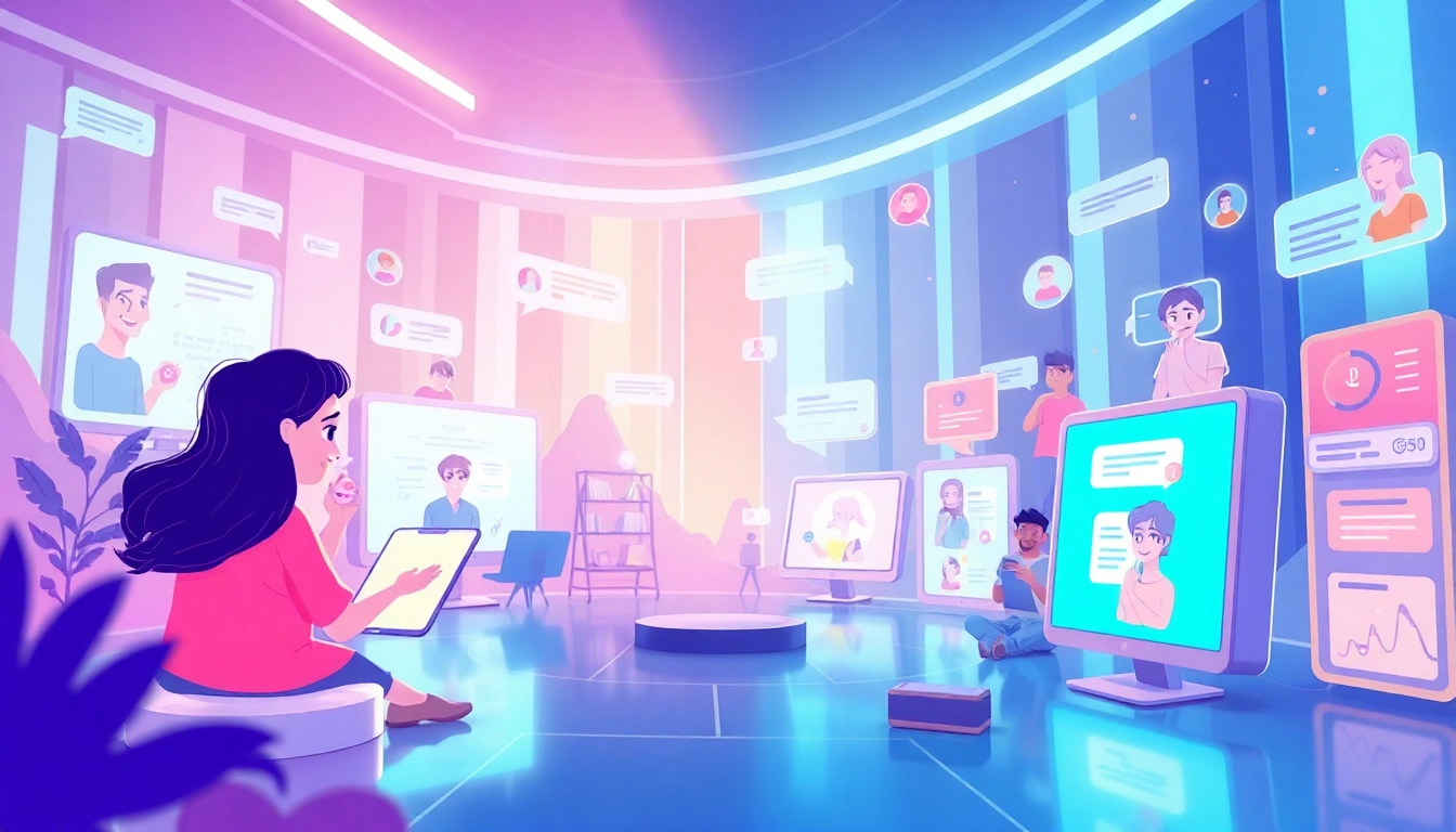 Interactive 'spicychat' AI chat experience with vibrant avatars and engaging conversations.