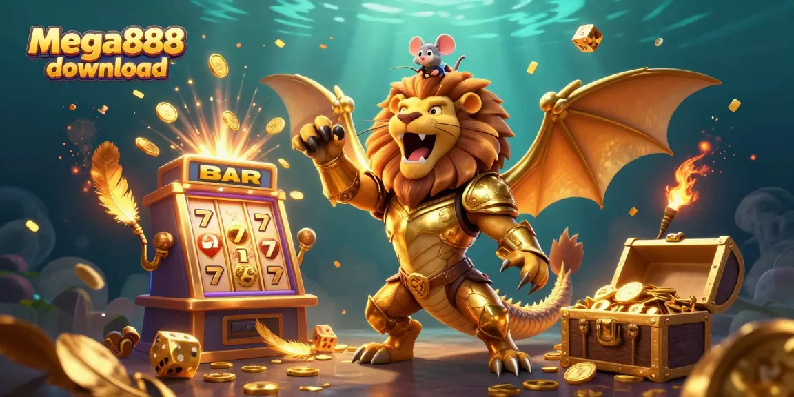 Experience mega888 download with thrilling casino graphics featuring a chimera and jackpot explosion.