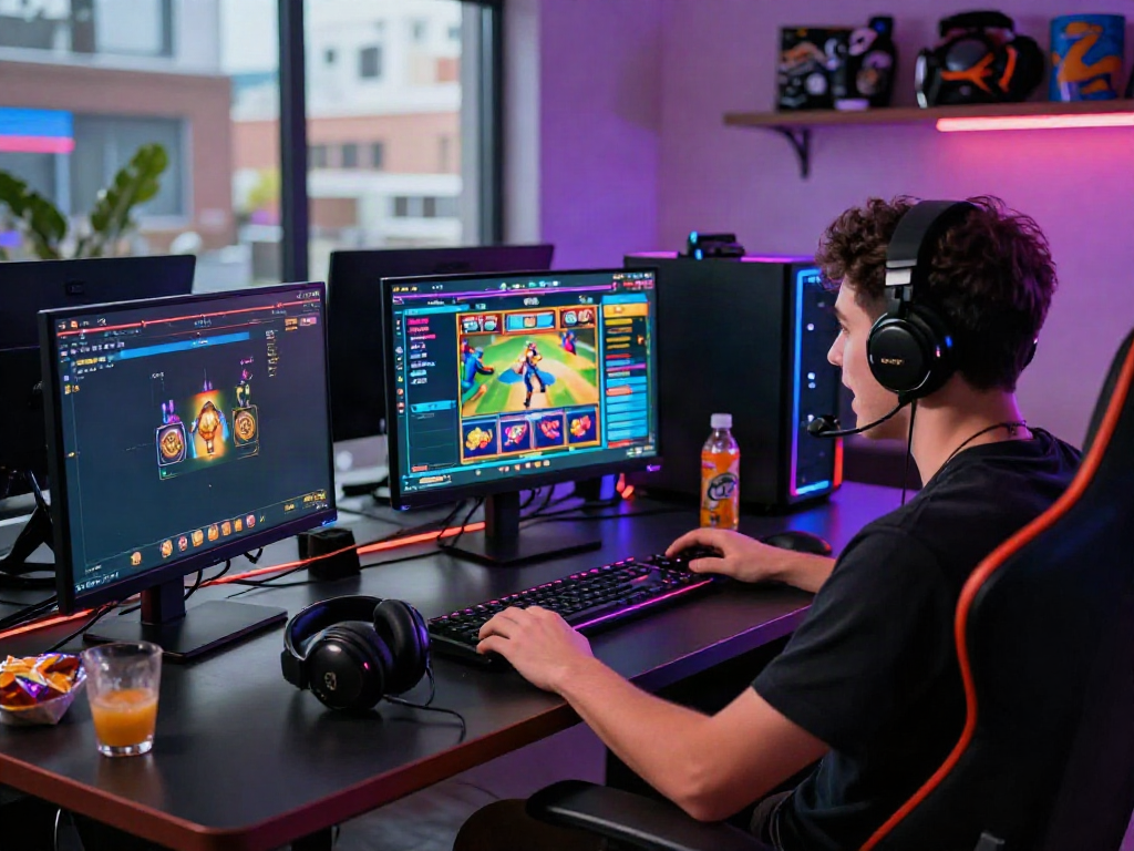 Player engaged with A80 gaming platform at vibrant desk setup.