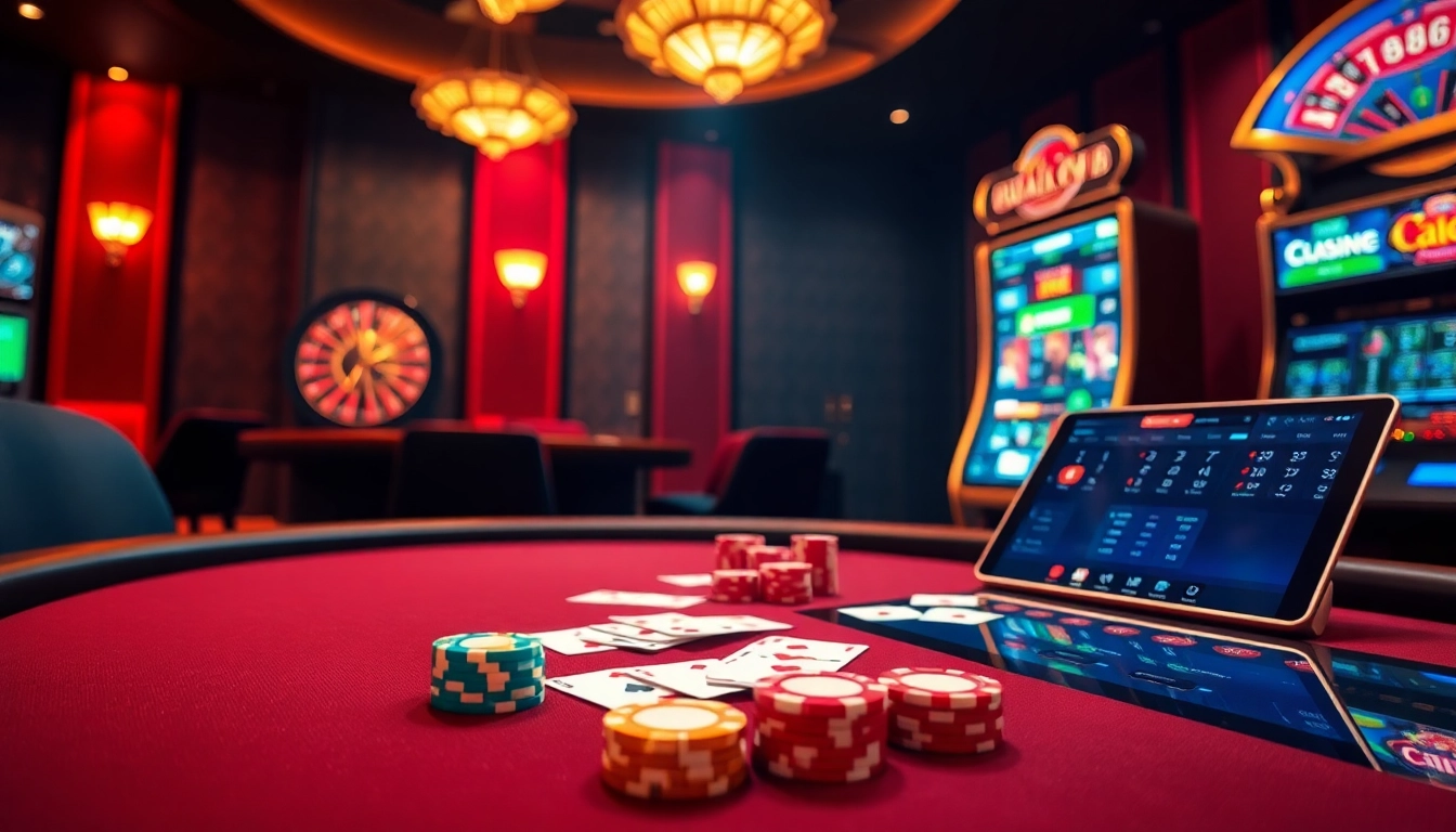 Bem88 offers a luxurious casino experience with a vibrant poker table and high-tech slot machines, immersing users in excitement.