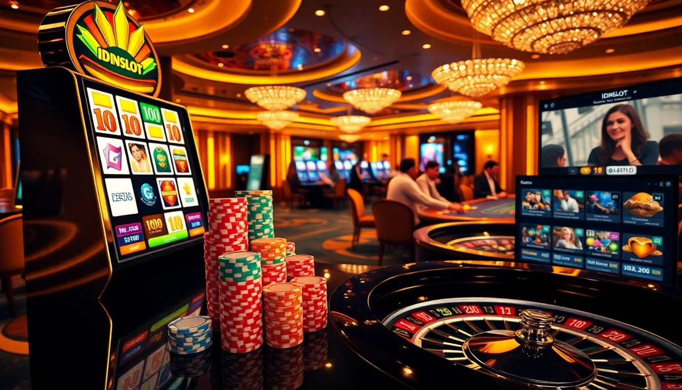 Engaging players experiencing the thrill of IDNSLOT at a luxurious casino.
