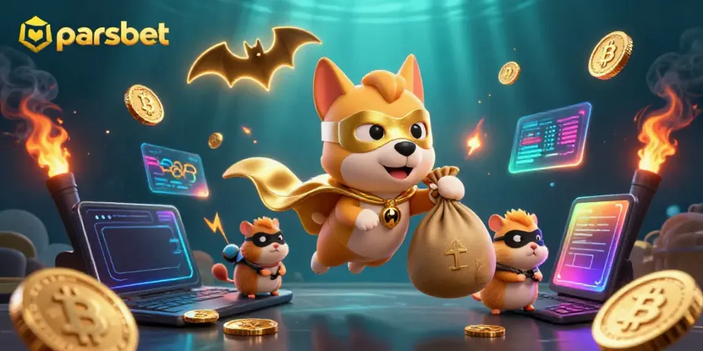 parsbet ile 3D cesur köpek ve küçük hamsterin kasa dolusu altınla havada uçtuğu görsel