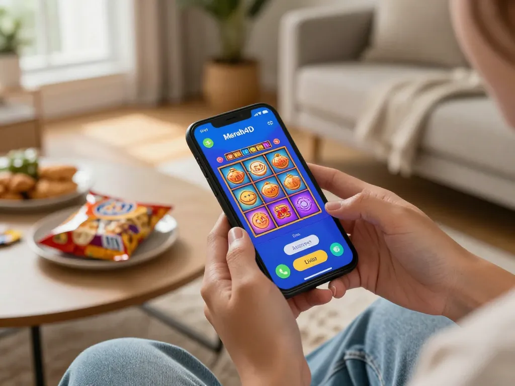 Sesi permainan mobile yang menarik dengan aplikasi Merah4D terlihat di smartphone, menekankan pengalaman permainan interaktif.