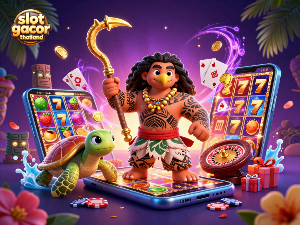 Spin the reels with slot gacor thailand in a vibrant 3D casino scene featuring colorful characters and dynamic game elements.