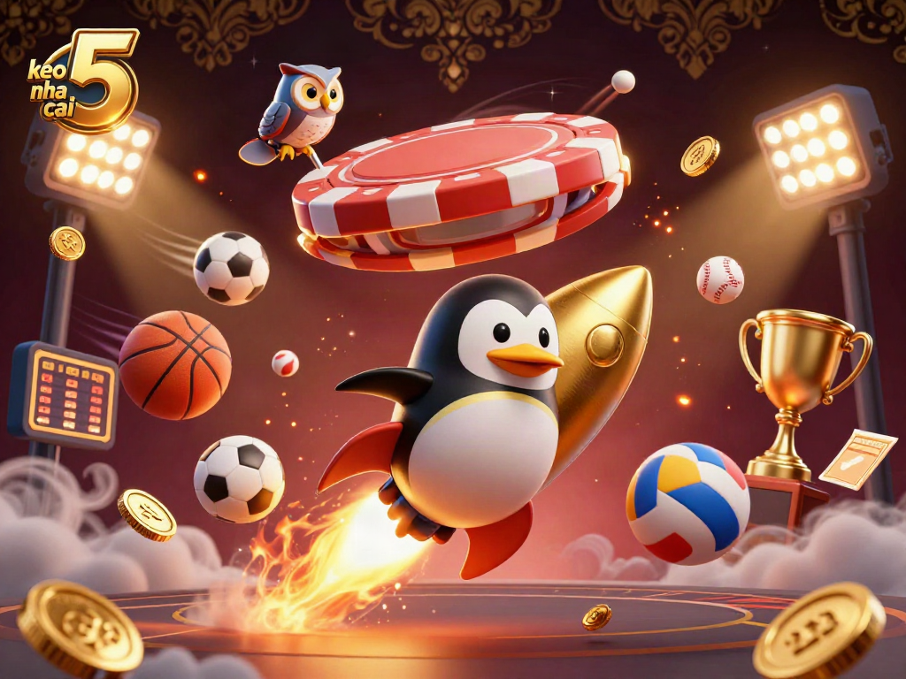 Bet on keo nha cai 5 with dynamic sports elements and a vibrant casino backdrop showcasing excitement.