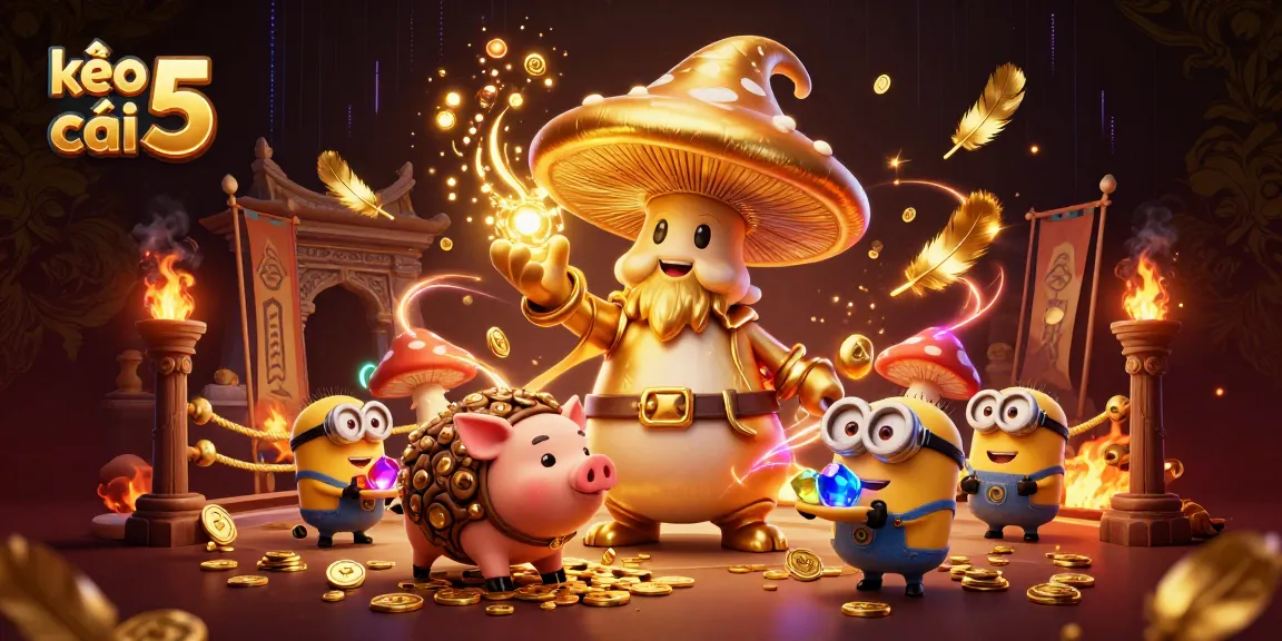 Engage with kèo nhà cái 5 magic in a vibrant 3D casino scene full of treasures.