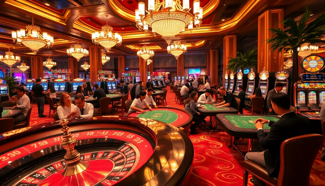 NoHu-themed casino scene featuring luxurious gaming tables, poker players, and vibrant slot machines.