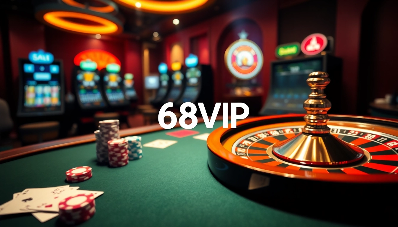 Engage in Đăng Nhập Nhà Cái 68VIP while exploring thrilling gaming tables and poker chips.